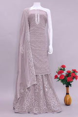 Grey color Faux Georgette Foil Work Heavy Sharara Suit - Joshindia