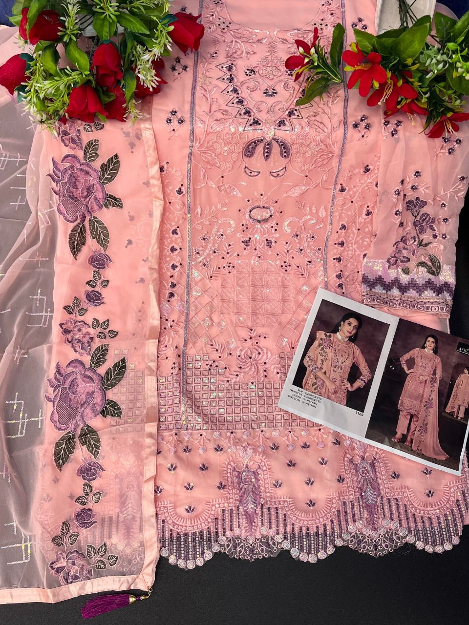 Peach Color Faux Georgette Straight Salwar suit For Woman - Joshindia