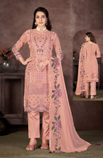 Peach Color Faux Georgette Straight Salwar suit For Woman - Joshindia