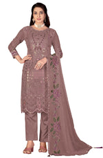 Coffee Color Faux Georgette Straight Salwar suit For Woman - Joshindia