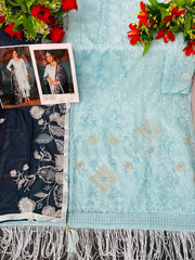 Sky Blue Color Faux Georgette Soft Emboidery Work Straghit Suit - Joshindia