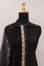 Black Color Faux Georgette With Sequence Work Straight Salwar Suit - Joshindia