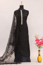 Black Color Faux Georgette With Sequence Work Straight Salwar Suit - Joshindia