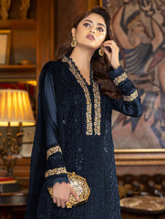 Blue Color Faux Georgette With Sequence Work Straight Salwar Suit - Joshindia