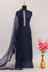 Blue Color Faux Georgette With Sequence Work Straight Salwar Suit - Joshindia