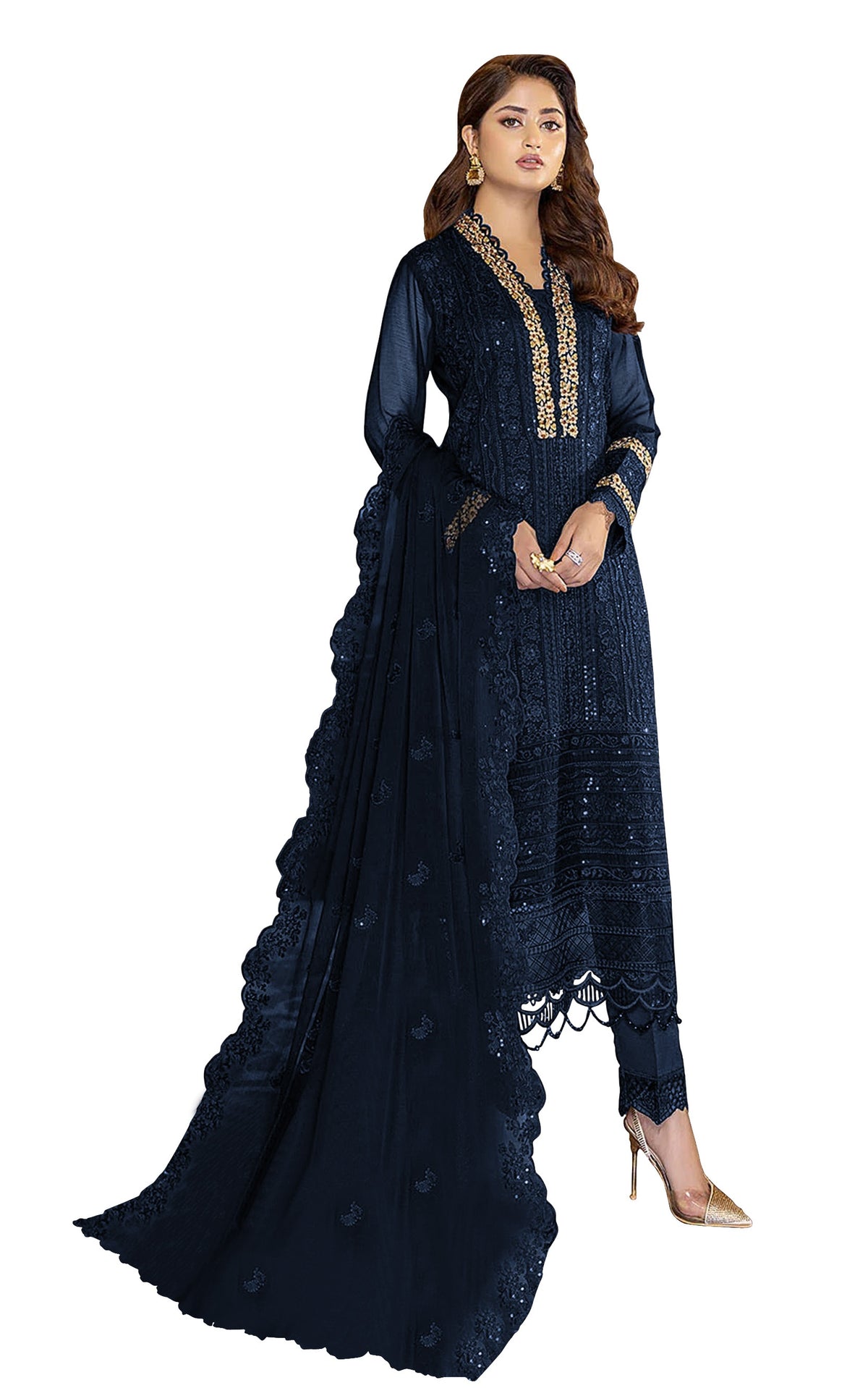 Blue Color Faux Georgette With Sequence Work Straight Salwar Suit - Joshindia