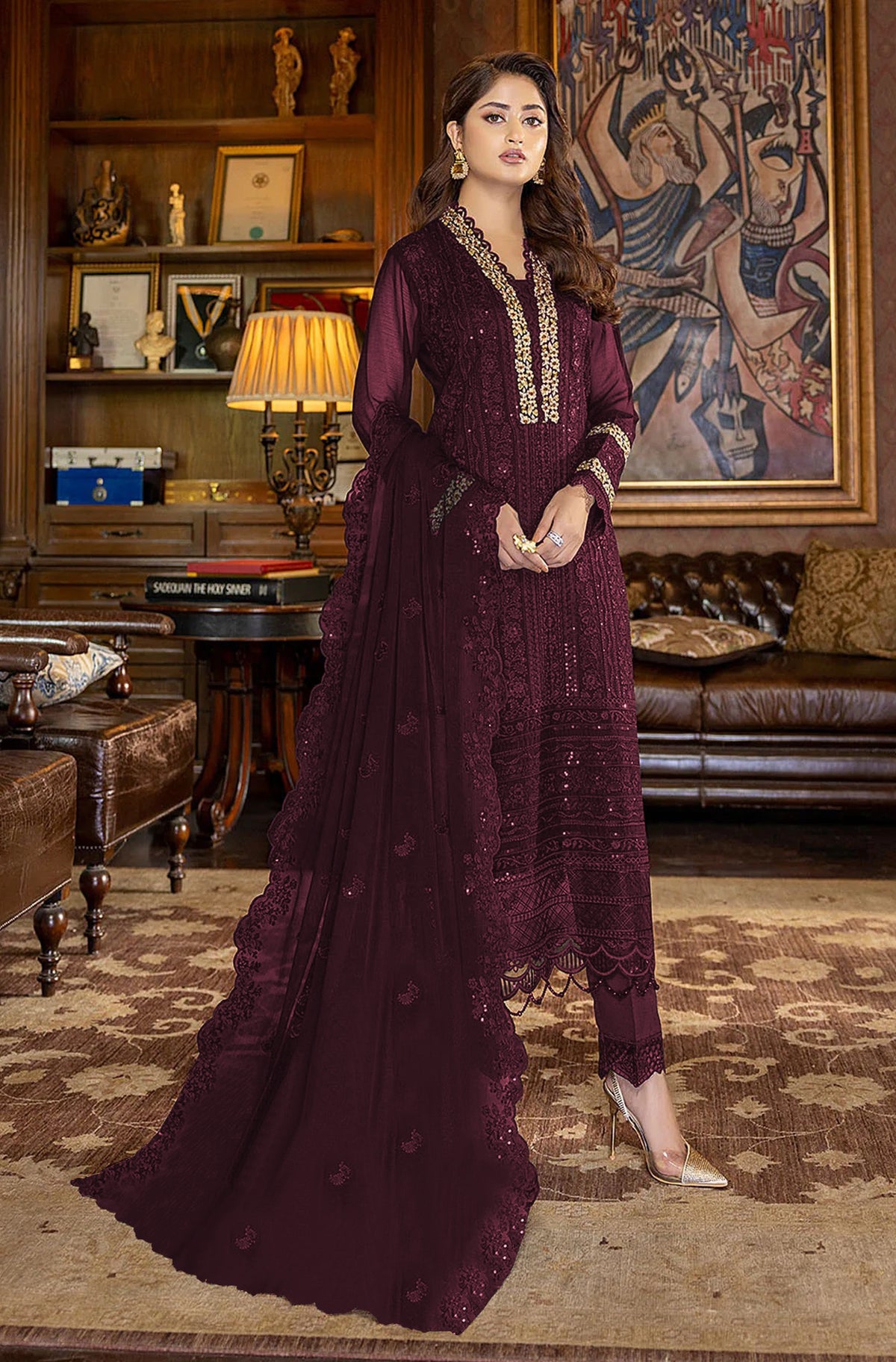 Beet Color Faux Georgette With Sequence Work Straight Salwar Suit - Joshindia