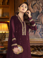 Beet Color Faux Georgette With Sequence Work Straight Salwar Suit - Joshindia