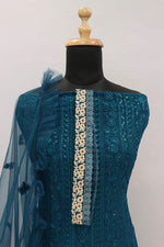 Sea Blue Color Faux Georgette With Sequence Work Straight Salwar Suit - Joshindia