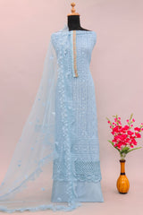 Sky Blue Color Faux Georgette With Sequence Work Straight Salwar Suit - Joshindia