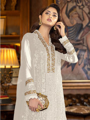 White Color Faux Georgette With Sequence Work Straight Salwar Suit - Joshindia