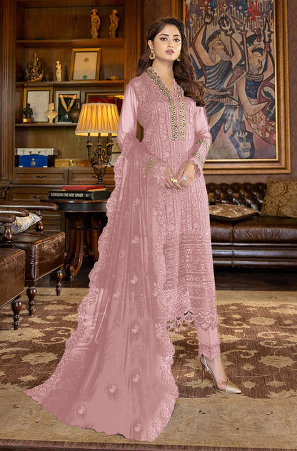 Pink Color Faux Georgette With Sequence Work Straight Salwar Suit