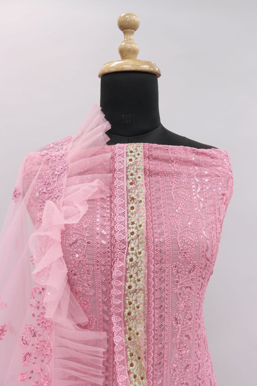 Pink Color Faux Georgette With Sequence Work Straight Salwar Suit - Joshindia