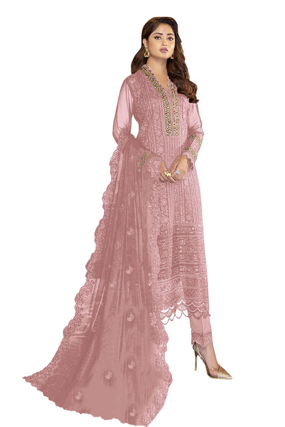 Pink Color Faux Georgette With Sequence Work Straight Salwar Suit