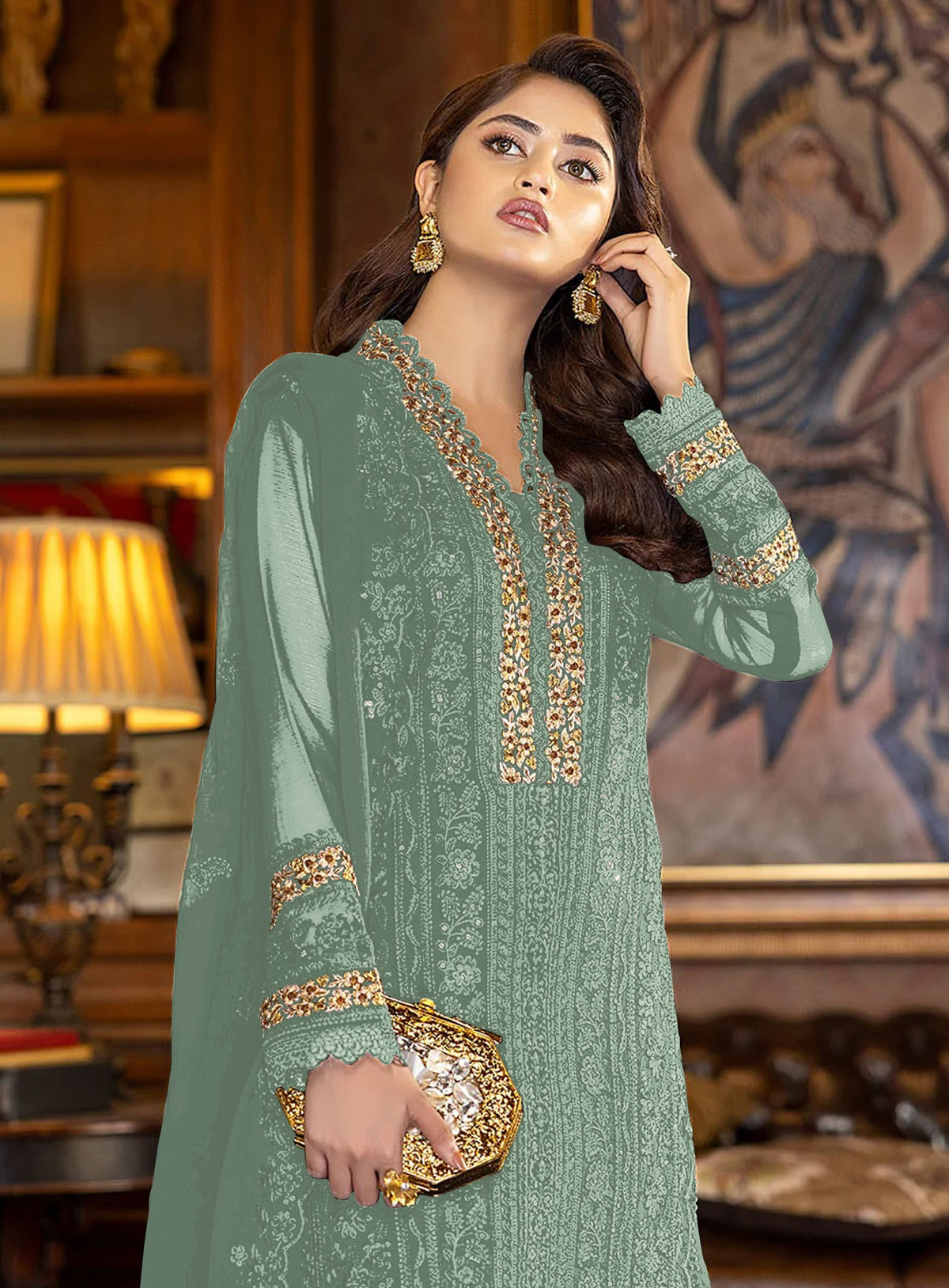 Pista Color Faux Georgette With Sequence Work Straight Salwar Suit - Joshindia