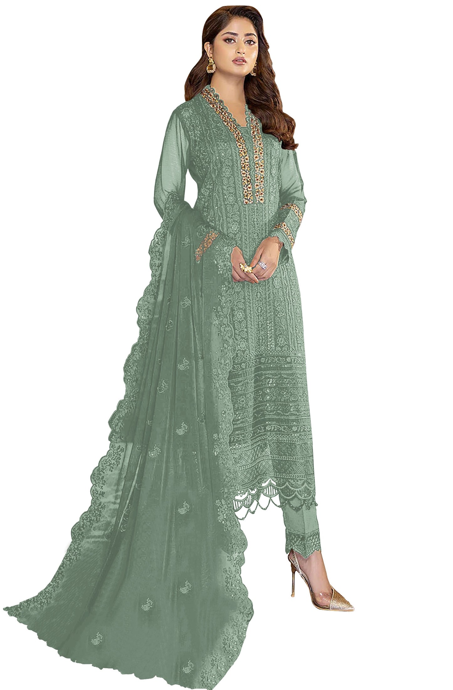 Pista Color Faux Georgette With Sequence Work Straight Salwar Suit