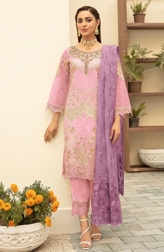 Pink Color Georgette With Soft Embroidery Work Straghit Suit
