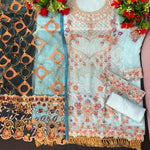 Sky Blue Color Georgette With Soft Embroidery Work Straghit Suit - Joshindia