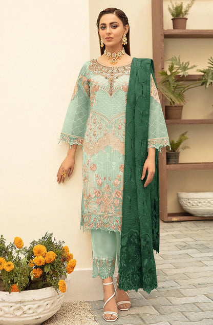 Green Color Georgette With Soft Embroidery Work Straghit Suit