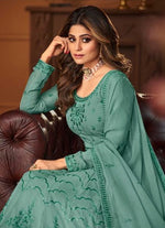 Sea Blue Color Faux Georgette Long Anarkali Salwar Suit - Joshindia