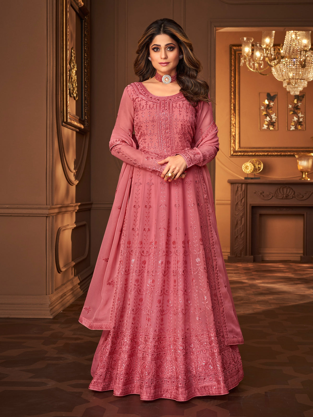 Pink Color Faux Georgette Long Anarkali Salwar Suit - Joshindia