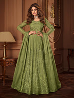 Green Color Faux Georgette Long Anarkali Salwar Suit - Joshindia