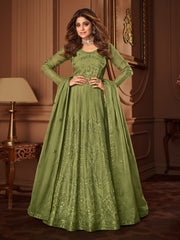 Green Color Faux Georgette Long Anarkali Salwar Suit - Joshindia
