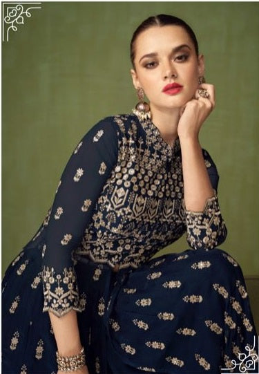 Blue Color Faux Georgette Embroidery Long Salwar Suit - Joshindia