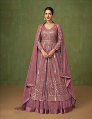 Rose Brown Color Faux Georgette Embroidery Long Salwar Suit - Joshindia