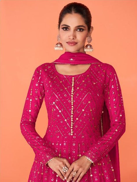 Pink Color Faux Georgette With Heavy Embroidery Work Anarkali Salwar Suit