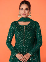 Green Color Faux Georgette With Heavy Embroidery Work Anarkali Salwar Suit - Joshindia