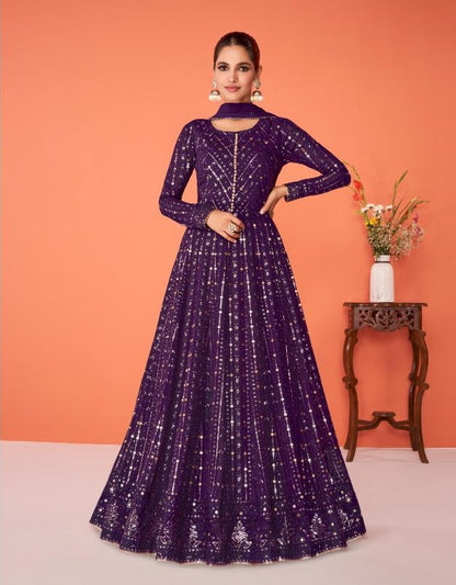 Purple Color Faux Georgette With Heavy Embroidery Work Anarkali Salwar Suit