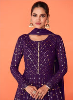 Purple Color Faux Georgette With Heavy Embroidery Work Anarkali Salwar Suit - Joshindia
