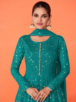 Aqua Blue Color Faux Georgette With Heavy Embroidery Work Anarkali Salwar Suit - Joshindia