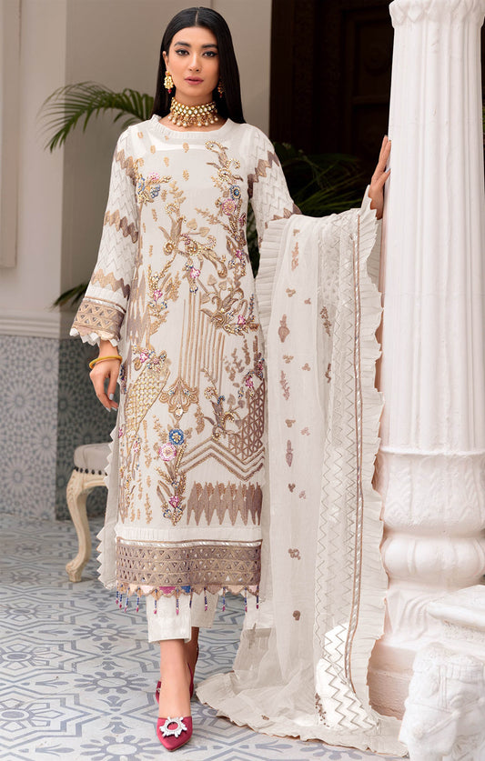 White Color Faux Georgette With Sequence Embroidery Work Straight Salwar Suit