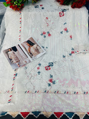 White Color Faux Georgette With Sequence Embroidery Work Straight Salwar Suit - Joshindia