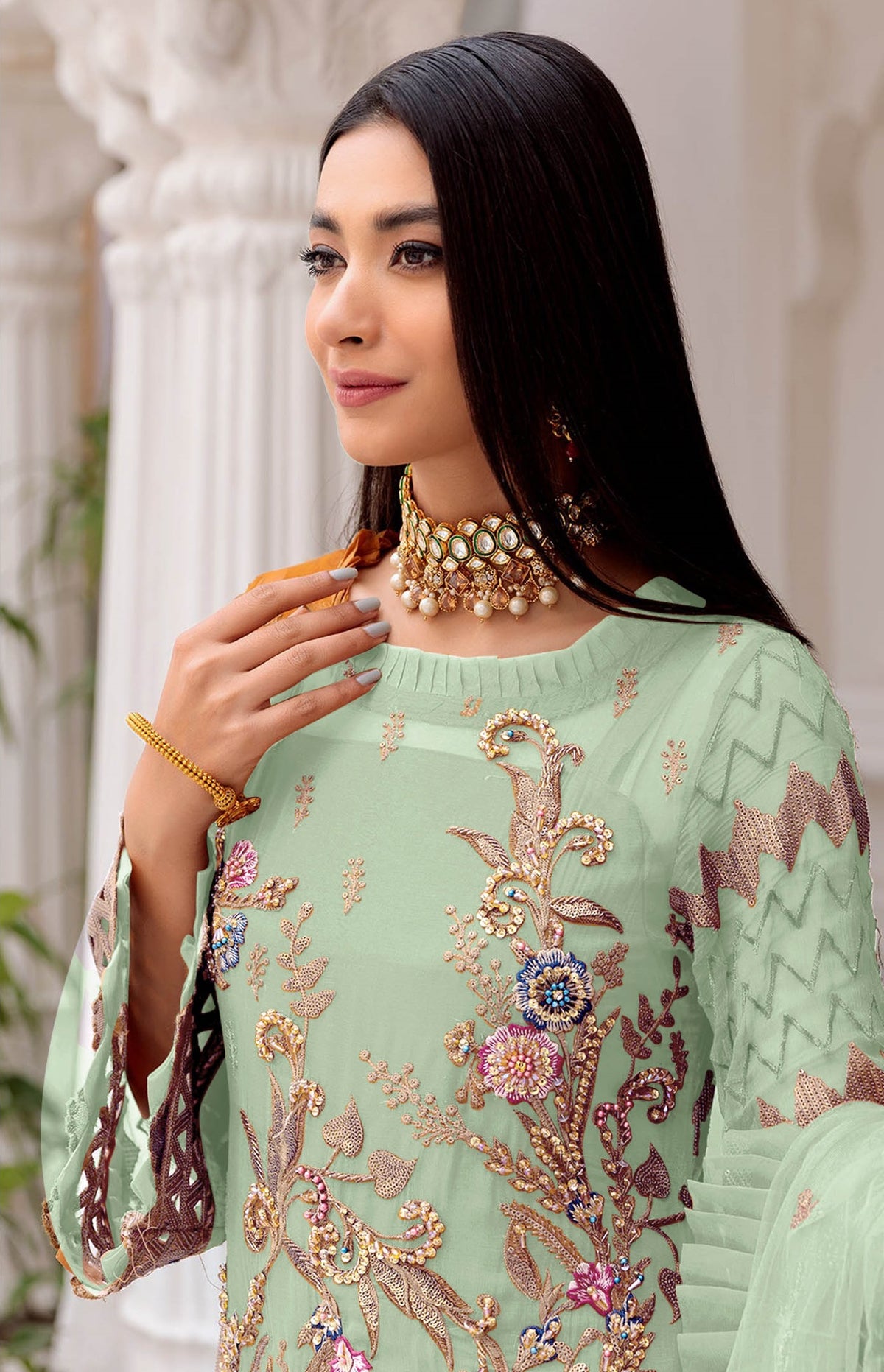 Pista Color Faux Georgette With Sequence Embroidery Work Straight Salwar Suit - Joshindia