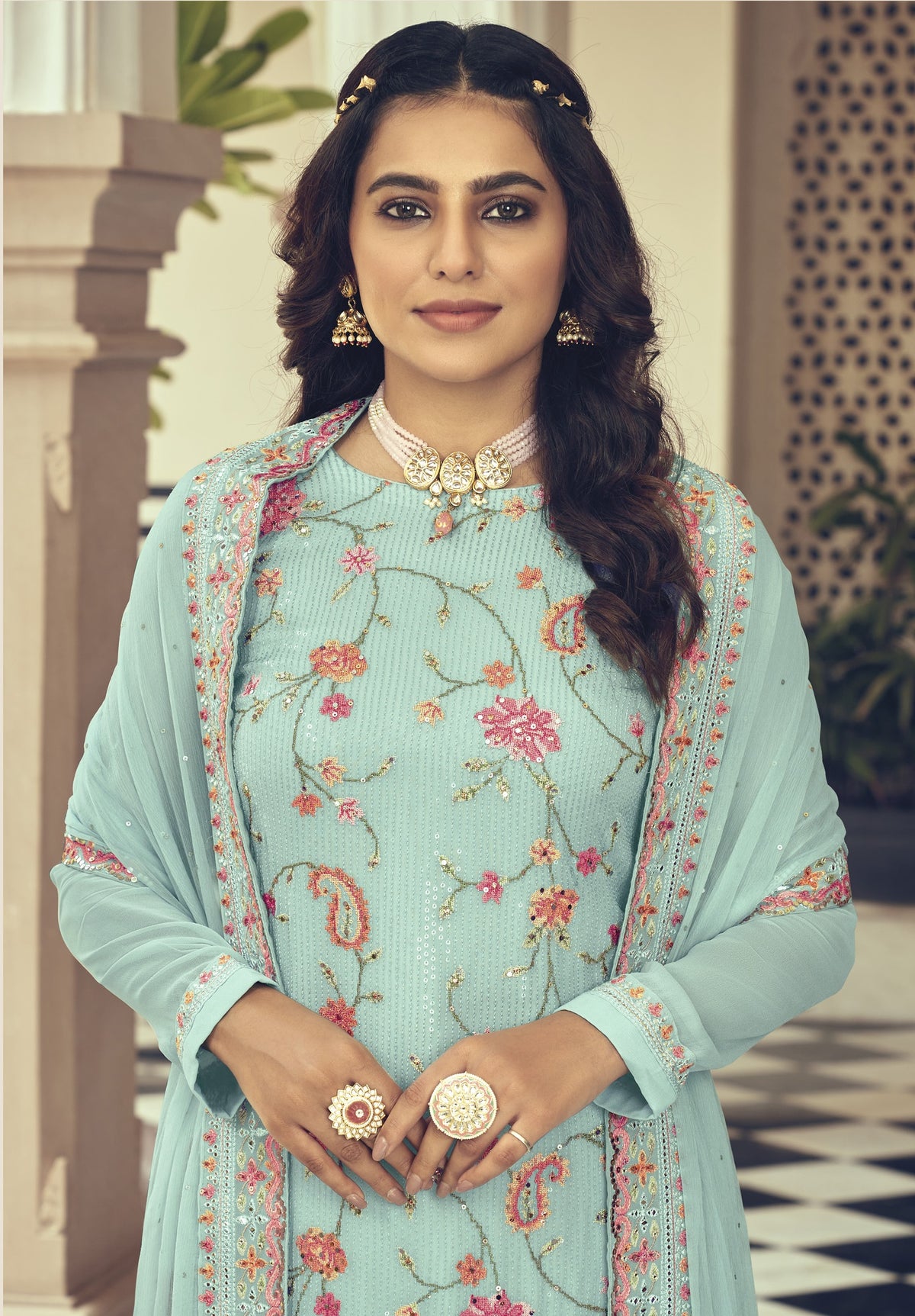 Pista Color Faux Georgette With Heavy Sequence work Straight Salwar Suit - Joshindia