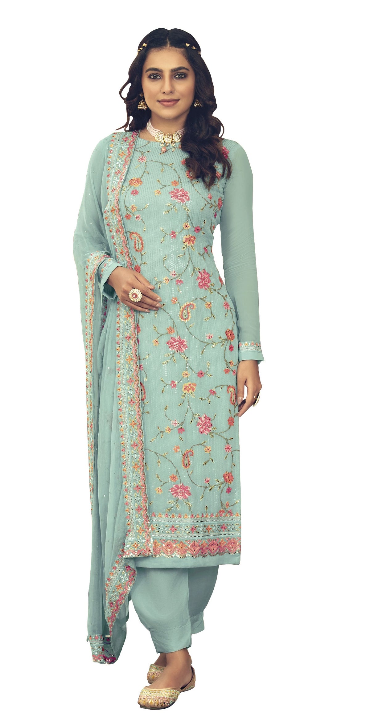 Pista Color Faux Georgette With Heavy Sequence work Straight Salwar Suit - Joshindia