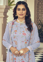 Grey Color Faux Georgette With Heavy Sequence work Straight Salwar Suit - Joshindia