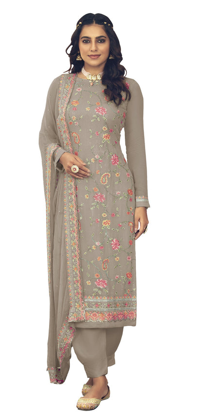 Beige Color Faux Georgette With Heavy Sequence work Straight Salwar Suit
