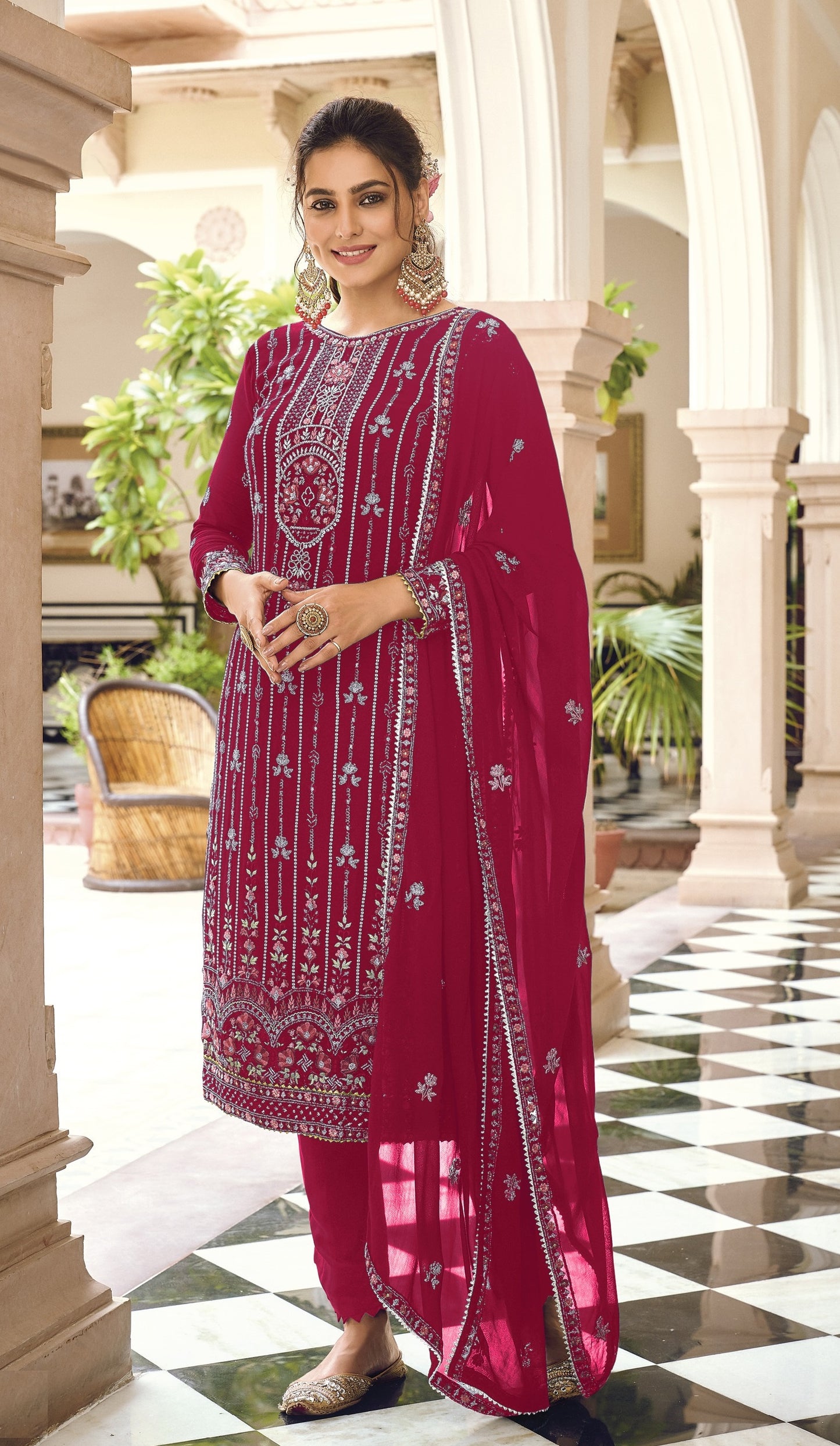 Pink Color Faux Georgette With Embroidery Work Salwar Suit