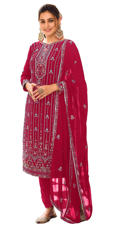 Pink Color Faux Georgette With Embroidery Work Salwar Suit