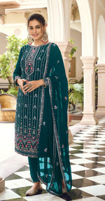 Sea Blue Color Faux Georgette With Embroidery Work Salwar Suit - Joshindia