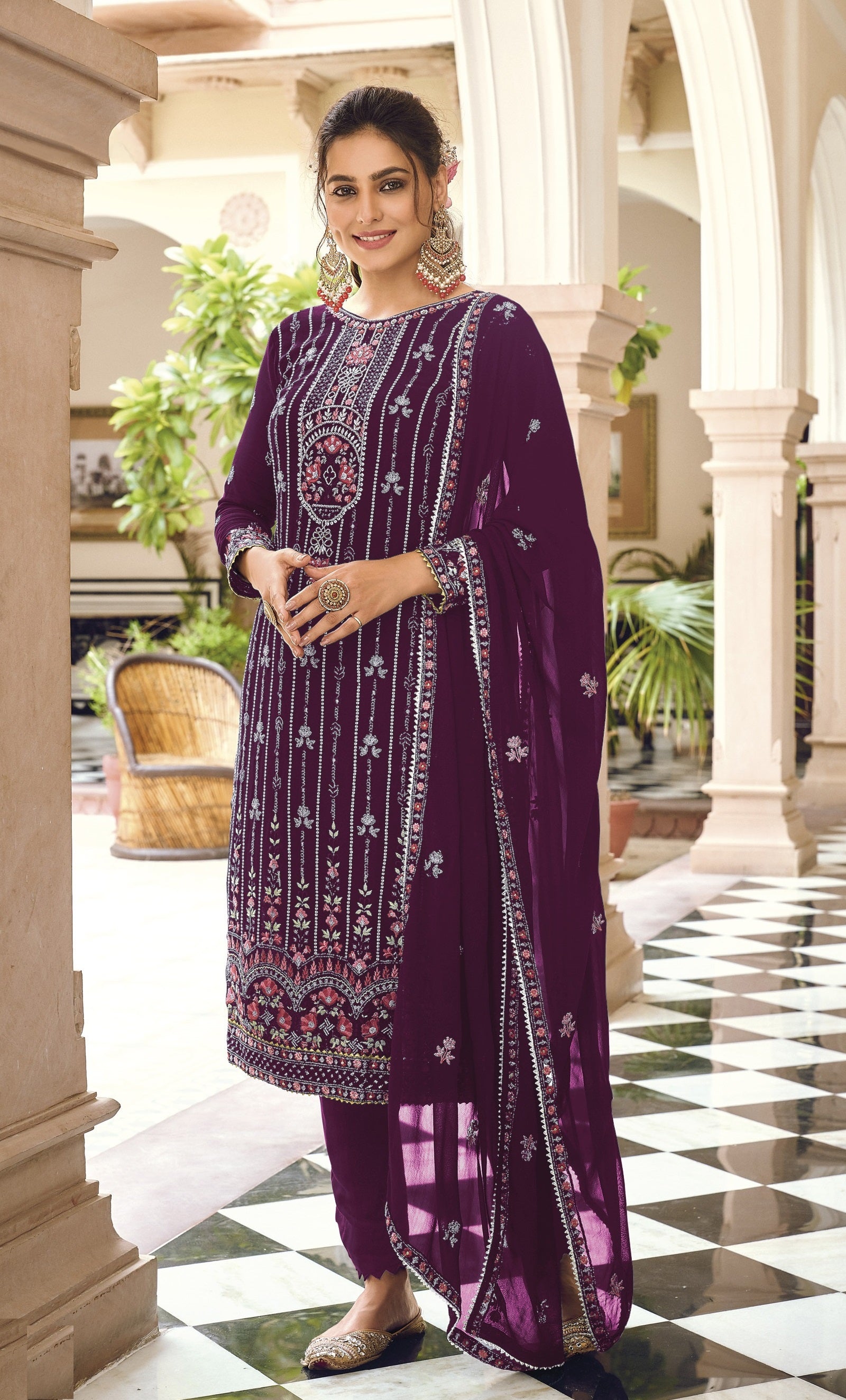 Buy Faux Georgette Purple Salwar Kameez (NWS-6907) Online