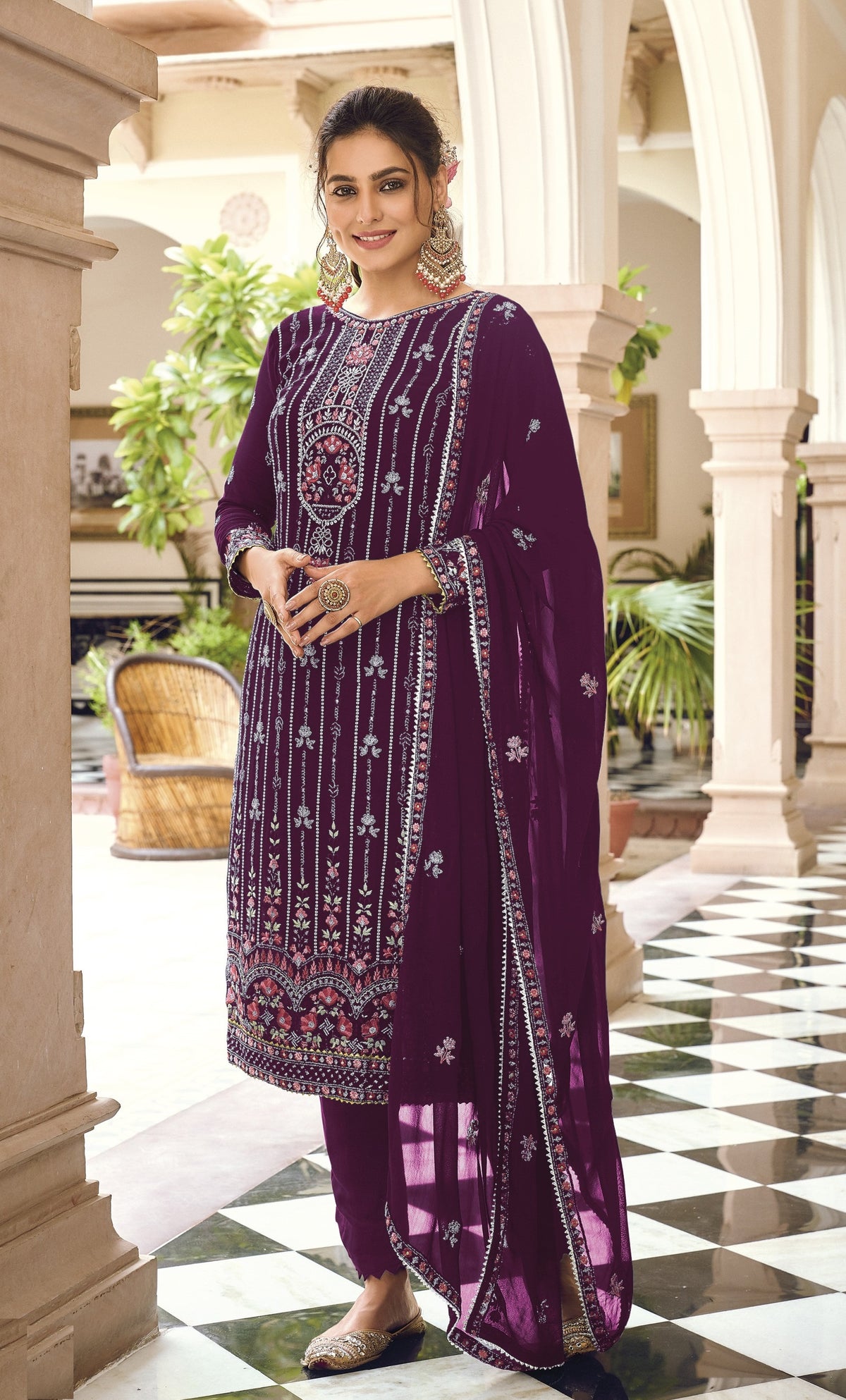Purple Color Faux Georgette With Embroidery Work Salwar Suit - Joshindia