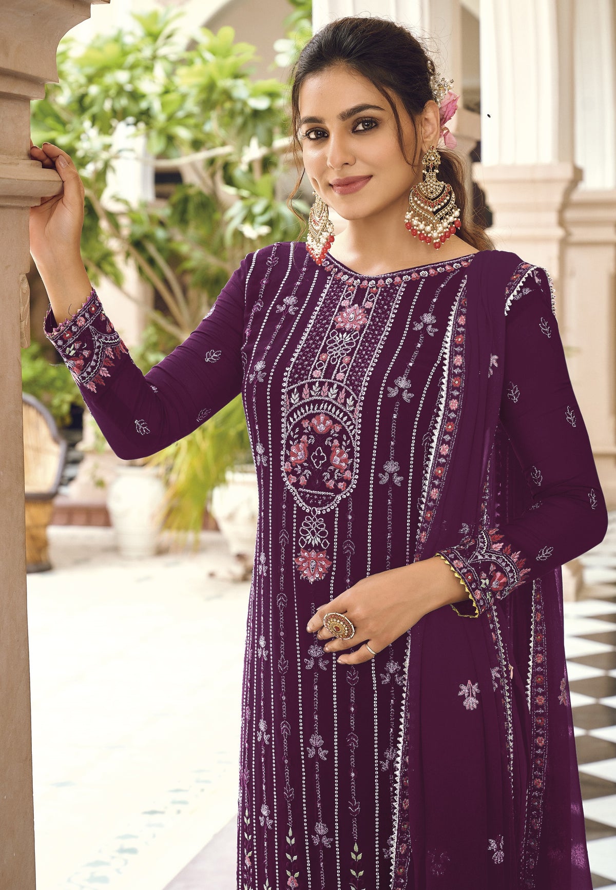 Purple Color Faux Georgette With Embroidery Work Salwar Suit - Joshindia