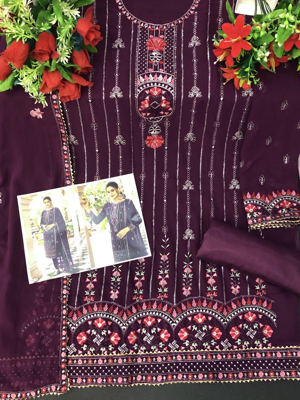 Purple Color Faux Georgette With Embroidery Work Salwar Suit - Joshindia