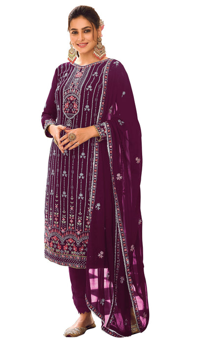 Purple Color Faux Georgette With Embroidery Work Salwar Suit