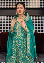 Sea Blue Color Georgette With HeavyEmbroidery Work Straghit Sharara Suit - Joshindia